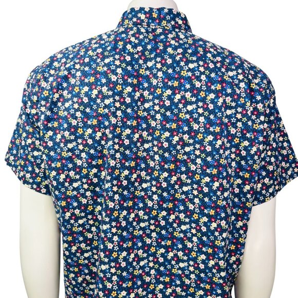 J Crew Mens Slim Fit Short Sleeve Cotton Poplin Shirt Blue Ditzy Floral Size XXL - Picture 7 of 14